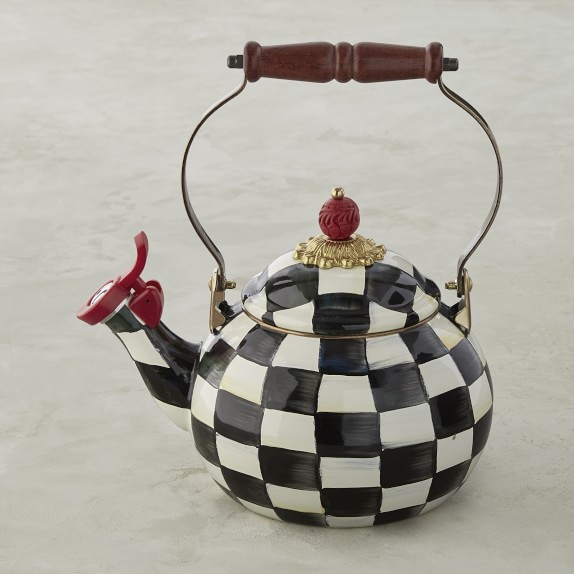 black and white checkered tea pot