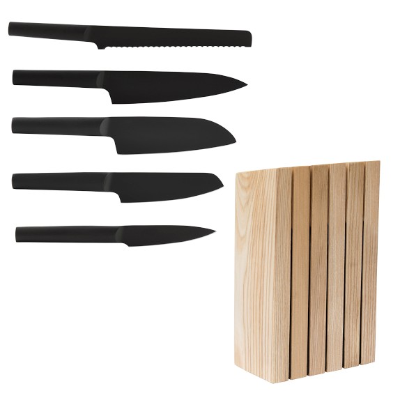 Laguiole en Aubrac Handcrafted 6-Piece Kitchen Knife Set with Mixed Wood Handles & Magnetic Oak Block