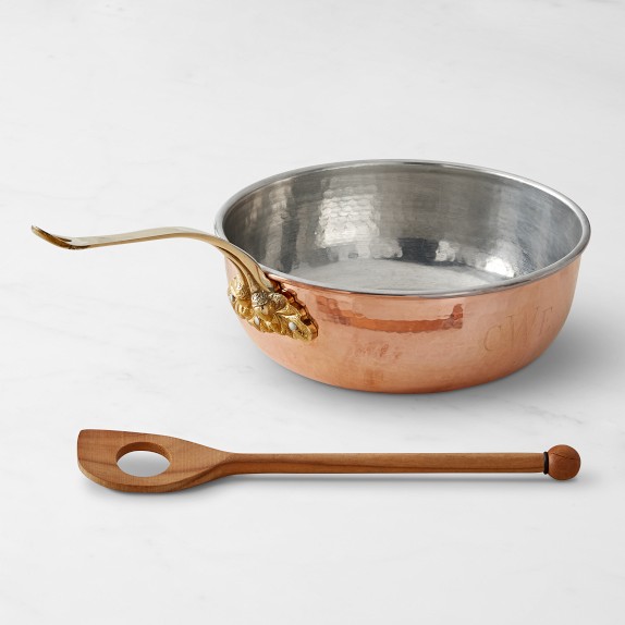 Mauviel M'200 B Copper Curved Splayed Saute Pan with Lid, Brass Handle, 2.1-qt