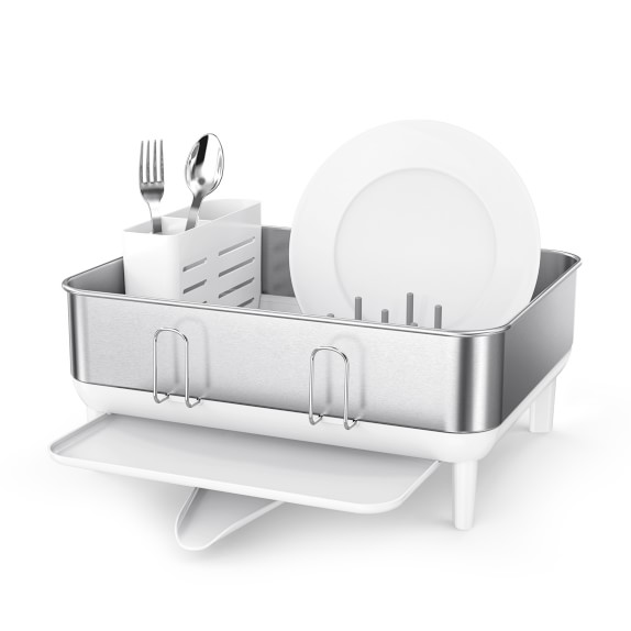 Joseph Joseph 85071 Extend Expandable Dish Drying Rack and Drainboard Set  Foldaway Integrated Spout Drainer Removable Steel Rack and Cutlery Holder,  White,White/Green - Plastic 