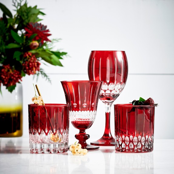 Williams Sonoma Wilshire Jewel Cut Red Highball Glasses Set of 4