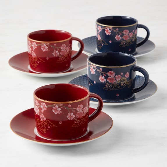 Glass Tea Set - Modern Hammer Pattern Tea Cup Set with High Temperature  Resistance and Red Flower Design 