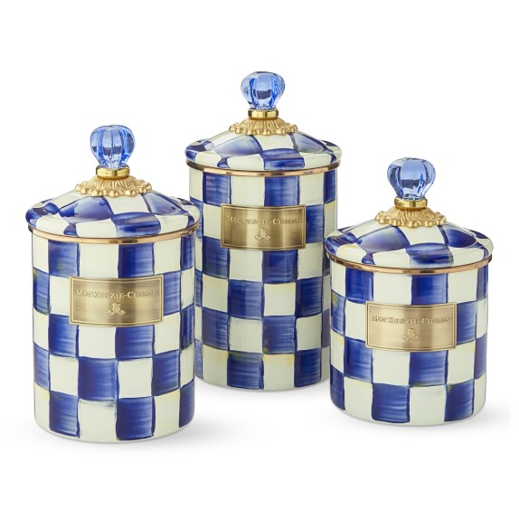 MacKenzie-Childs Blue & White Zig Zag Pot Holders – Set of 2