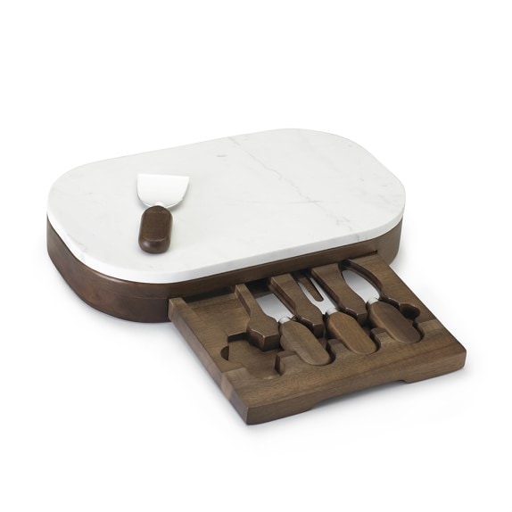 Trieste Large Personalized Cheese Board Set with Cheese Knives - Marble and Wood - Home Wet Bar