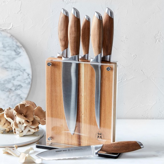  Schmidt Brothers - Bonded Ash 7-Piece Kitchen Knife Set,  High-Carbon German Stainless Steel Cutlery, Ash Finish Wood Handles and  Clear Acrylic Magnetic Knife Block: Home & Kitchen