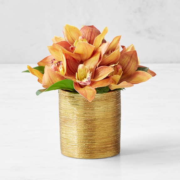 Lunar New Year Faux Yellow Orchid Floral Arrangement, Mini