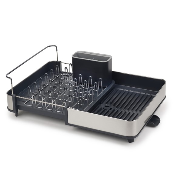 simplehuman - in a pinch? our compact dishrack is perfect for smaller  kitchens. . the dishrack features an inner plastic tray that is precisely  angled for optimum draining, but it also has