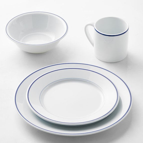 Williams Sonoma Brasserie Blue Flat Cup & Saucer White Blue Bands