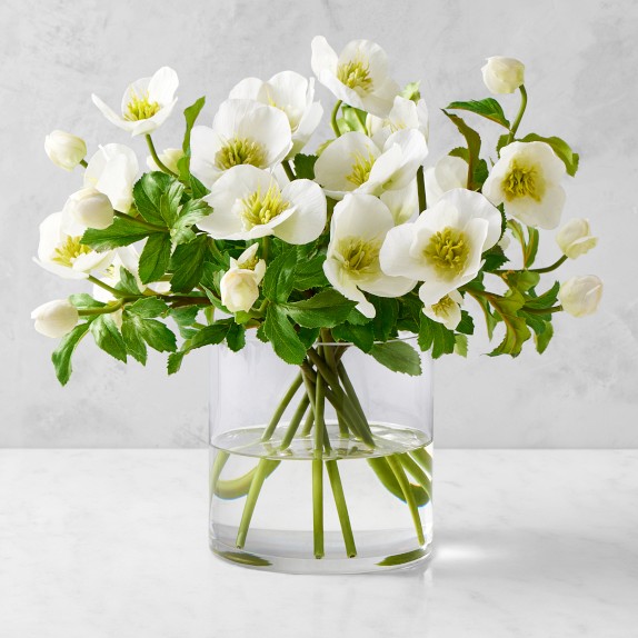 Faux White Rose Arrangement in Square Vase