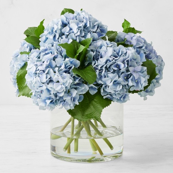 Faux White Hydrangea in Glass Vase