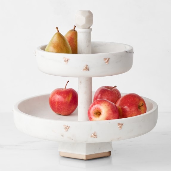 Williams Sonoma Honeycomb Pedestal Marble Fruit Bowl