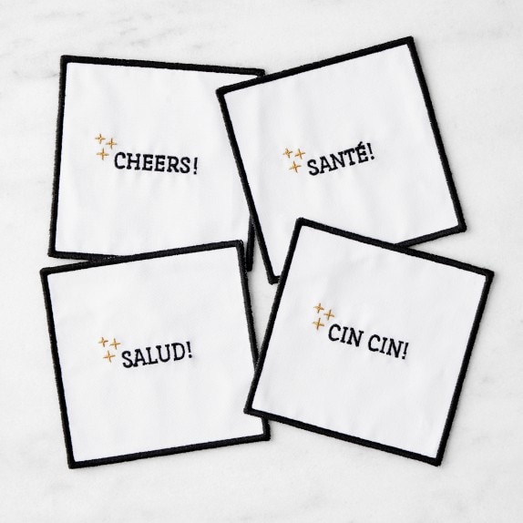Embroidered Sentiment Coasters, Set of 4