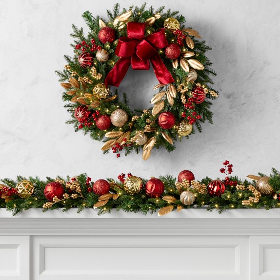 Twas the Night Before Christmas UV Protected Pre-Lit Faux Wreath & Garland