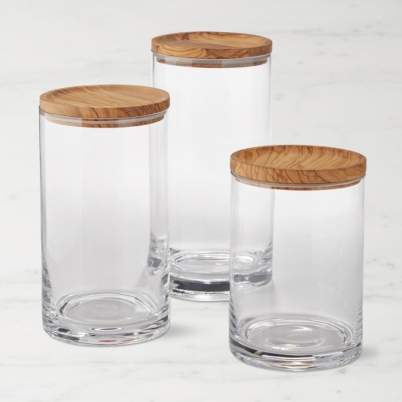 Williams Sonoma Olivewood & Glass Canister