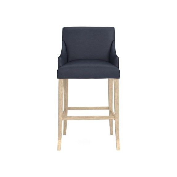 OPEN BOX: Belvedere Dining Bar Stool, Como Leather, Blue, Heritage Grey Leg