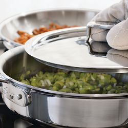 All-Clad D5® Polished Stainless-Steel Deep Sauté Pan with Splatter Screen, 4-Qt.